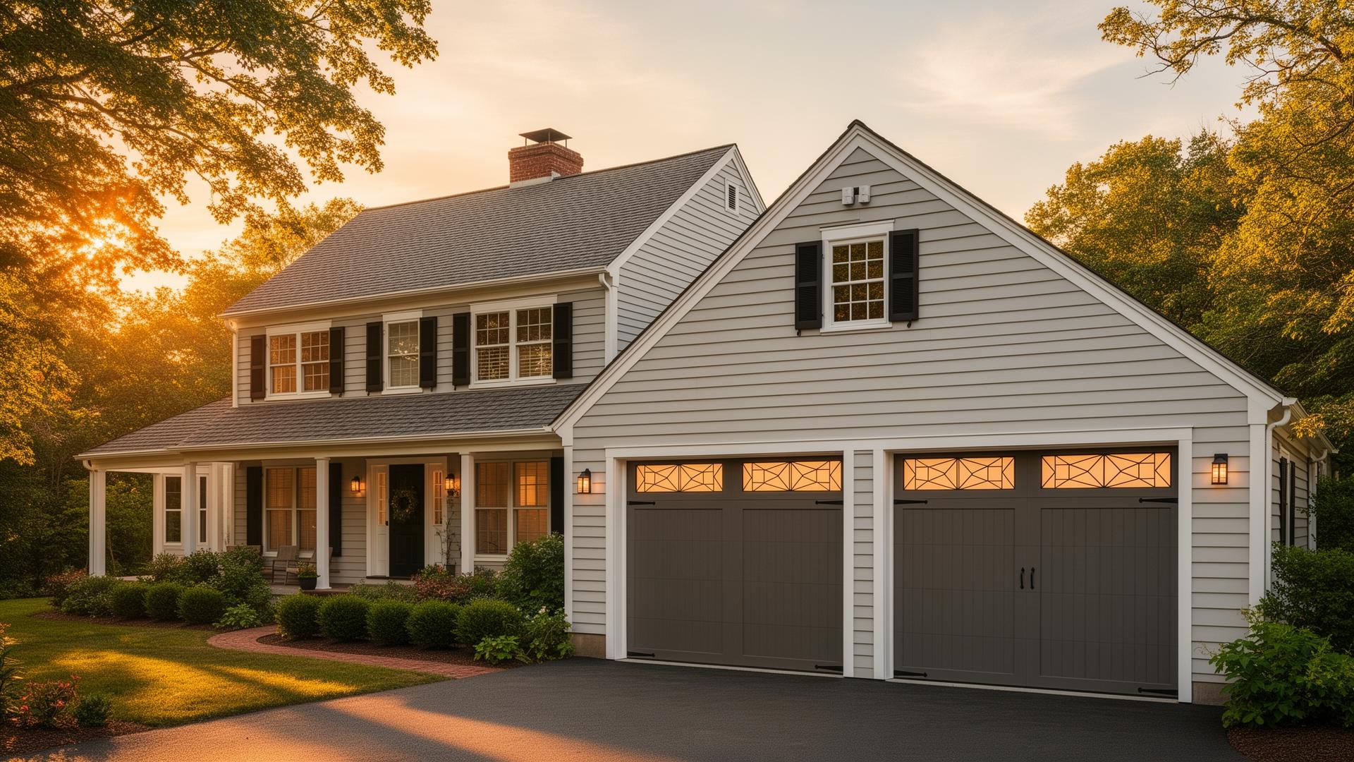 Beautiful home with mid-century modern garage doors featuring geometric window patterns